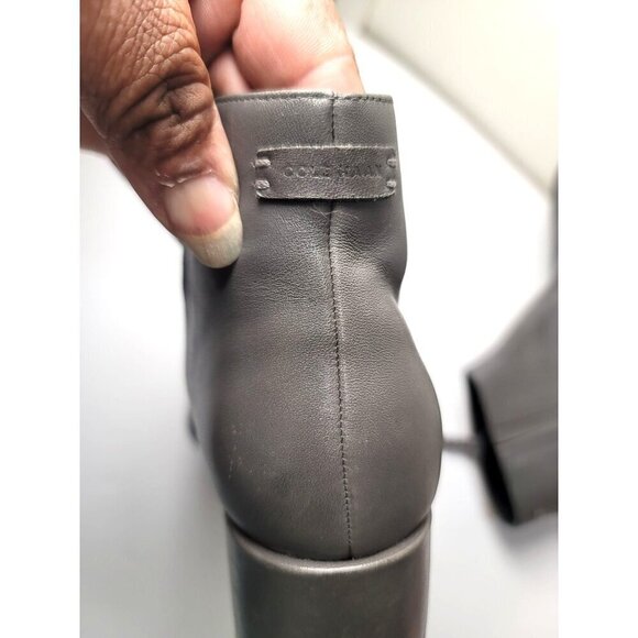 Cole Haan Gray Leather Ankle Boots With Side Zipper & Block Pump Heel Size 7.5 B - Picture 11 of 13